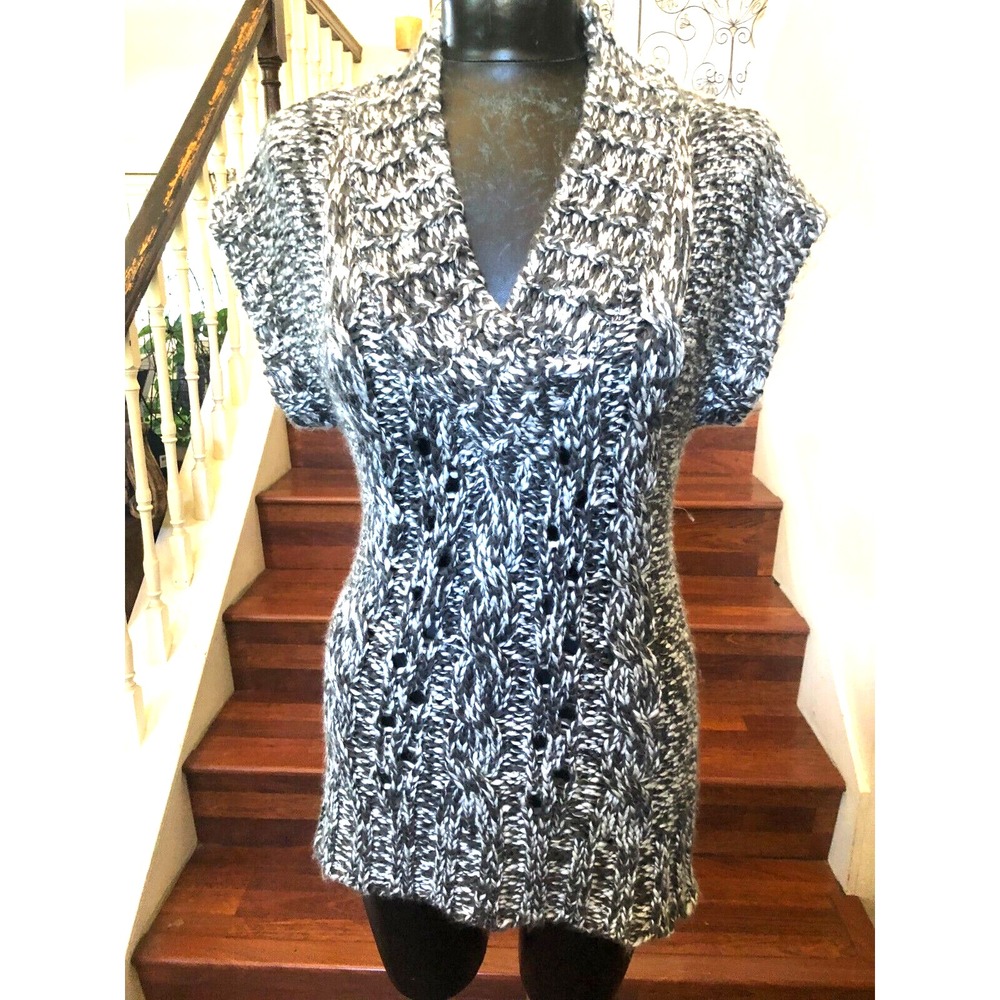 At Last New York Sweater Chunky Women's Black/White Short Sleeve NWT $36 XL
